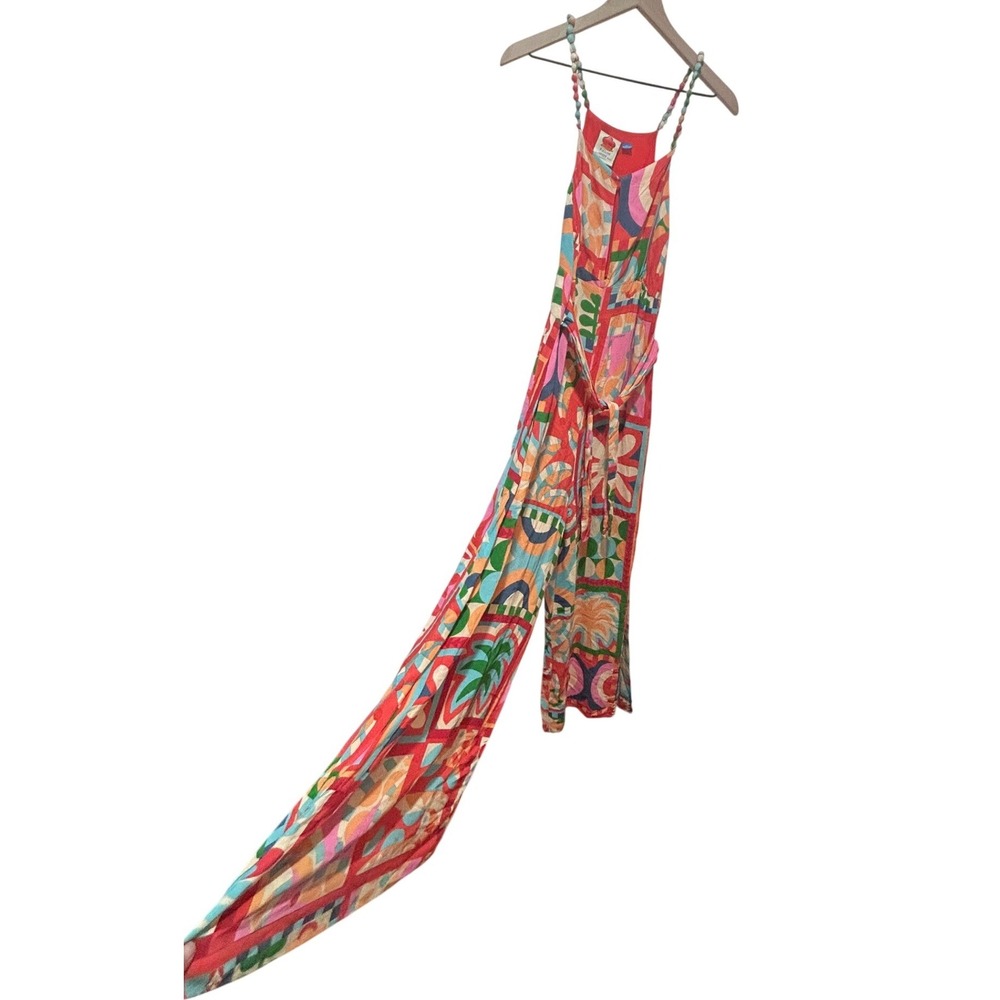 Farm Rio Anthropologie Cutout Halter Jumpsuit Med Brazilian Tropical Bold Print - Picture 6 of 14